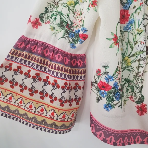 Umgee Floral Off Shoulder Top Blouse Womens Large Boho Peasant Bell Sleeve - Picture 3 of 11